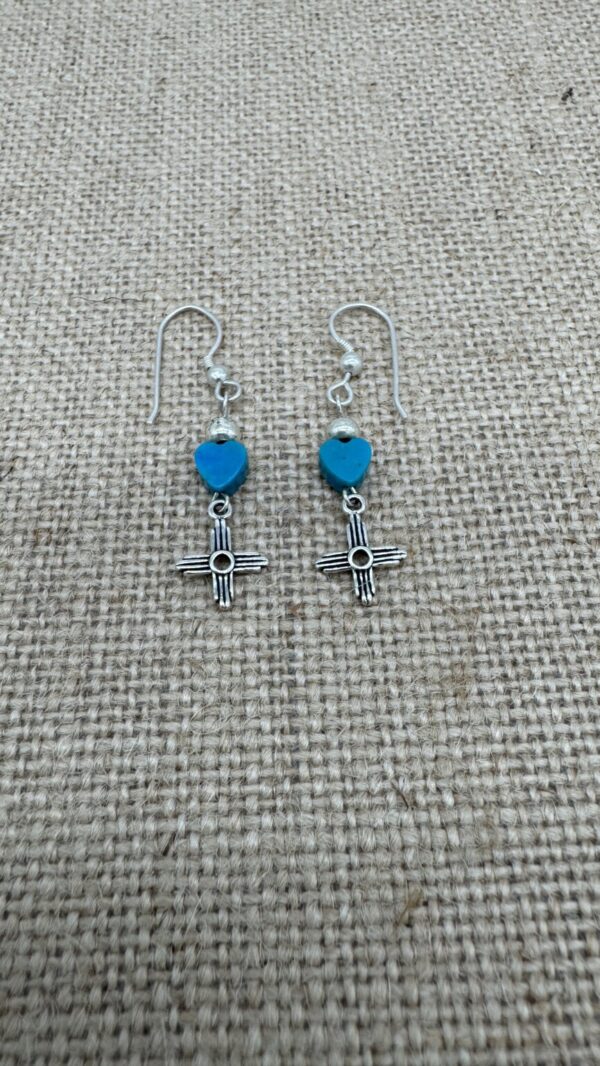 Product Image: Earrings: Heart Turquoise Zia Four Directions Sterling Silver French Wires