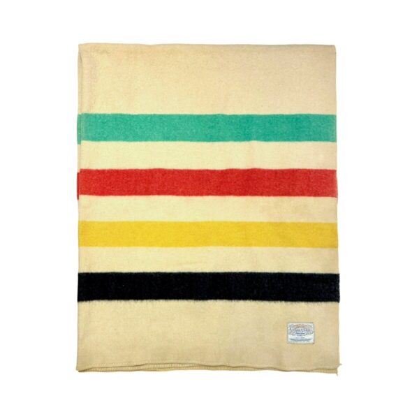 Product Image: 1960’S POLAR STAR GOLDEN DAWN BY PENNEY’S MADE IN USA STRIPED WOOL 82” X 66” BLANKET