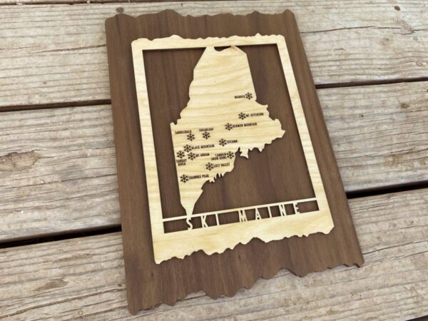 Product Image: Ski Maine – Wood Map of Maine Ski Areas with Custom Engraving