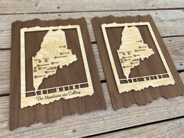 Product Image: Ski Maine – Wood Map of Maine Ski Areas with Custom Engraving