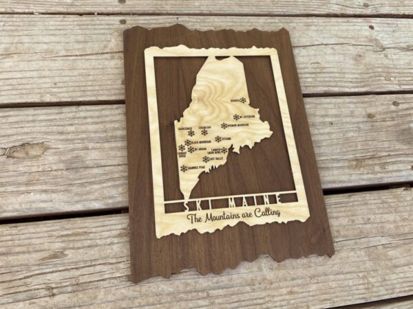 Product Image: Ski Maine – Wood Map of Maine Ski Areas with Custom Engraving