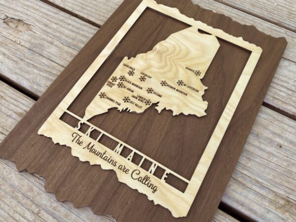 Product Image: Ski Maine – Wood Map of Maine Ski Areas with Custom Engraving