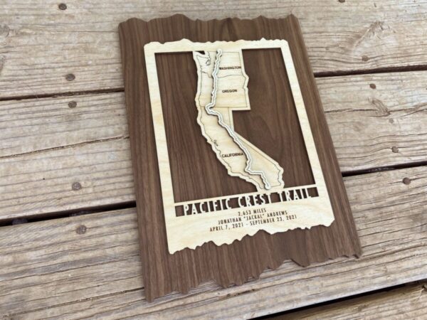 Product Image: Pacific Crest Trail Map – Wood cut map of PCT Gift for Hikers