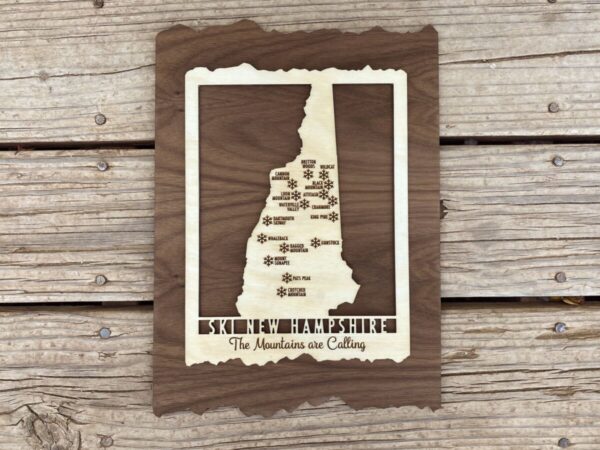 Product Image: Ski New Hampshire – Wood Map of New Hampshire Ski Areas with Custom Engraving