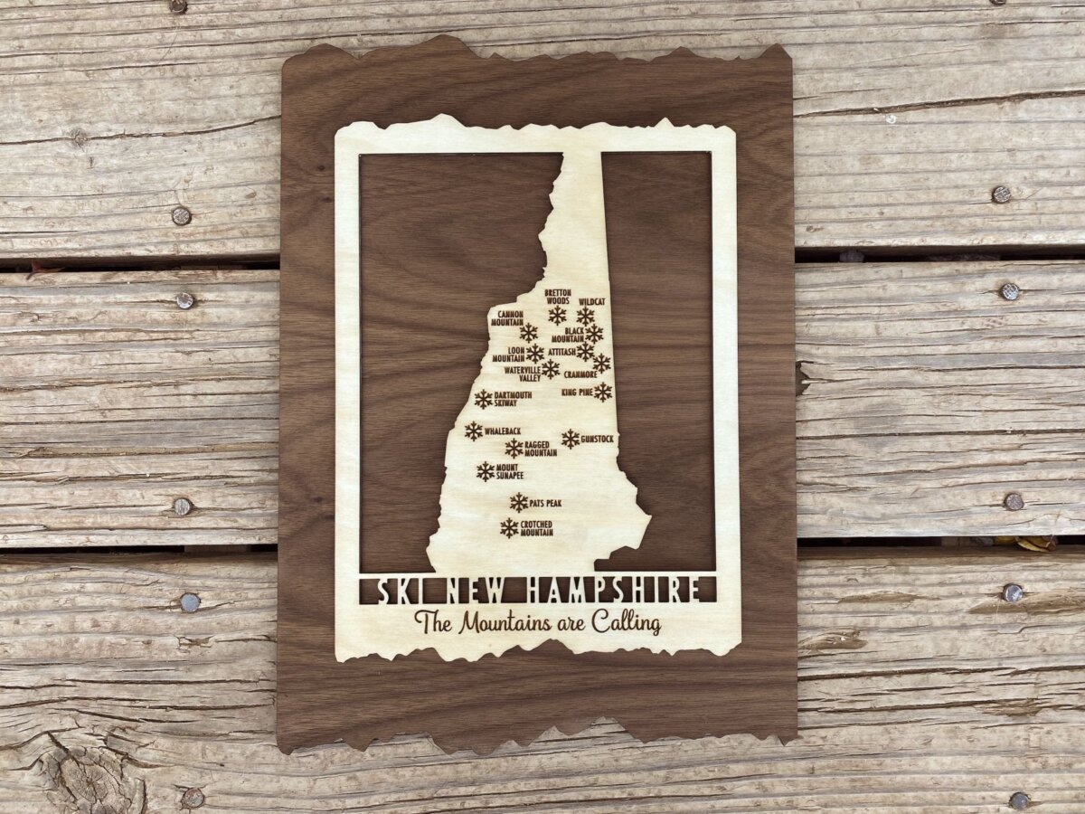 Ski New Hampshire – Wood Map of New Hampshire Ski Areas with Custom ...