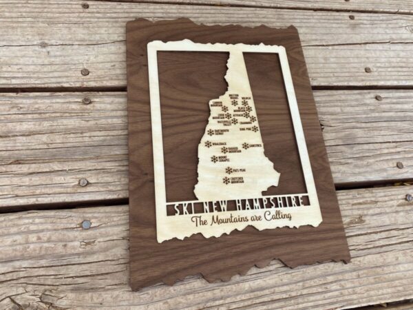 Product Image: Ski New Hampshire – Wood Map of New Hampshire Ski Areas with Custom Engraving