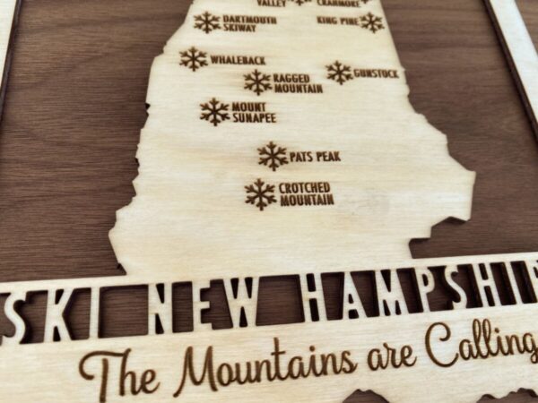 Product Image: Ski New Hampshire – Wood Map of New Hampshire Ski Areas with Custom Engraving