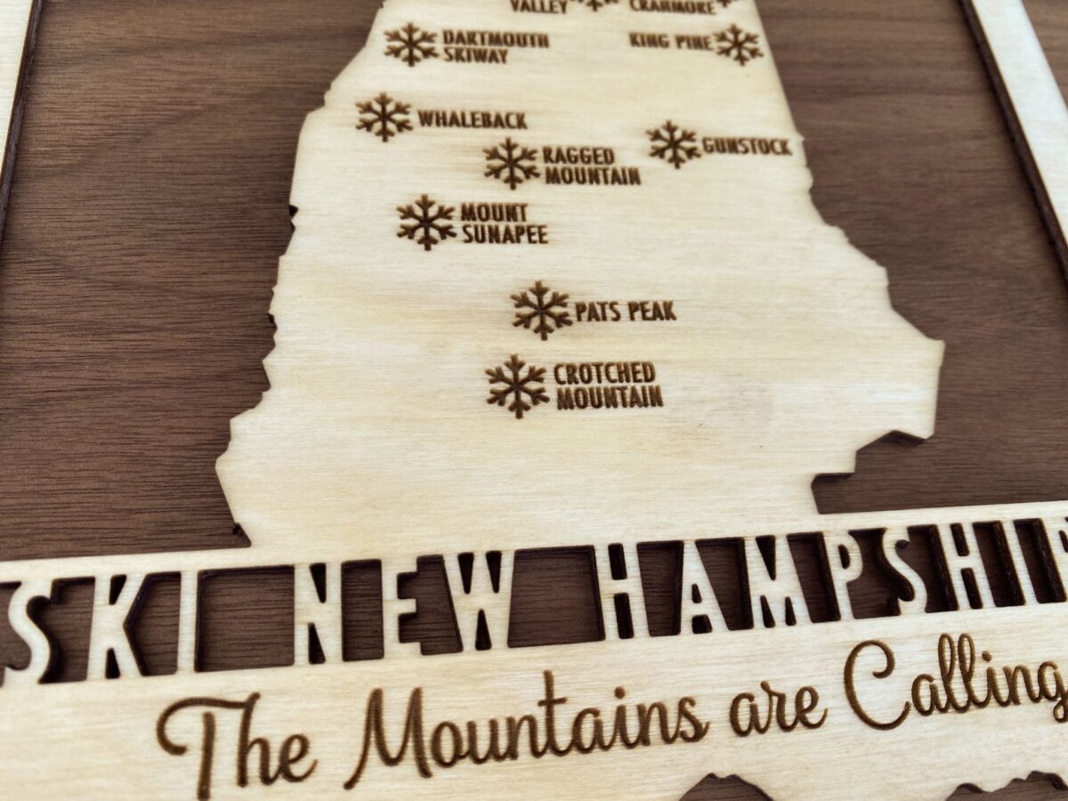 Ski New Hampshire – Wood Map of New Hampshire Ski Areas with Custom ...