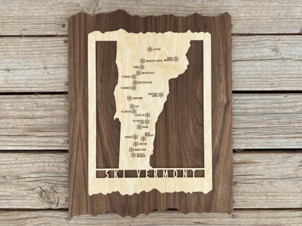 Product Image: Ski Vermont – Wood Map of Vermont Ski Areas with Custom Engraving