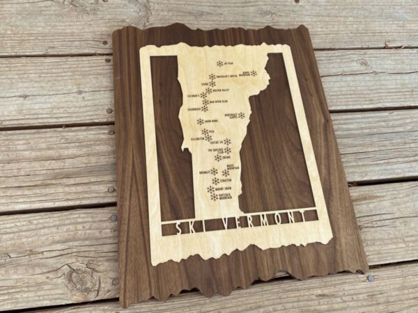 Product Image: Ski Vermont – Wood Map of Vermont Ski Areas with Custom Engraving