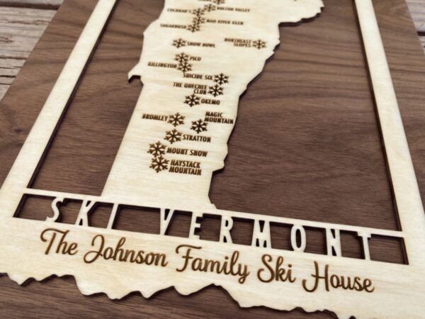 Product Image: Ski Vermont – Wood Map of Vermont Ski Areas with Custom Engraving