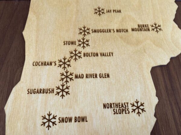 Product Image: Ski Vermont – Wood Map of Vermont Ski Areas with Custom Engraving