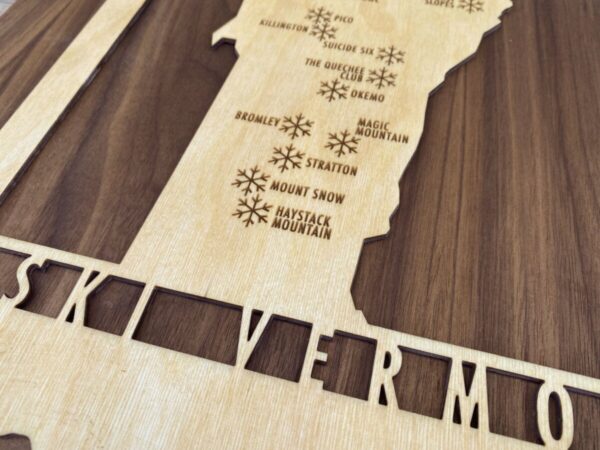 Product Image: Ski Vermont – Wood Map of Vermont Ski Areas with Custom Engraving