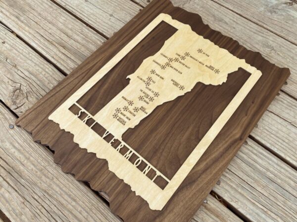 Product Image: Ski Vermont – Wood Map of Vermont Ski Areas with Custom Engraving