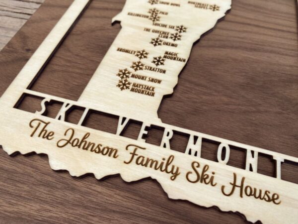 Product Image: Ski Vermont – Wood Map of Vermont Ski Areas with Custom Engraving