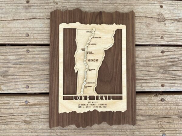 Product Image: Vermont Long Trail Map – Wood cut map of Long Trail Gift for Hikers