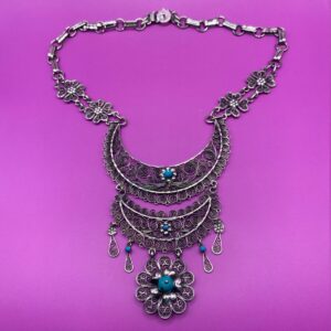 Product Image: Oaxacan vintage Silver filigree necklace with turquoise circa 1960