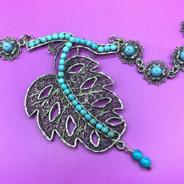 Product Image: Oaxacan vintage Silver filigree necklace with turquoise circa 1960