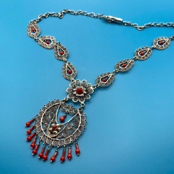 Product Image: Oaxacan vintage Silver filigree necklace with coral circa 1960