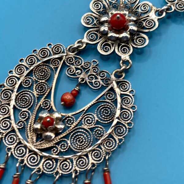 Product Image: Oaxacan vintage Silver filigree necklace with coral circa 1960