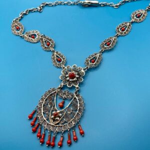 Product Image: Oaxacan vintage Silver filigree necklace with coral circa 1960