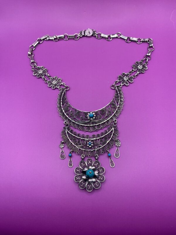 Product Image: Oaxacan vintage Silver filigree necklace with turquoise circa 1960