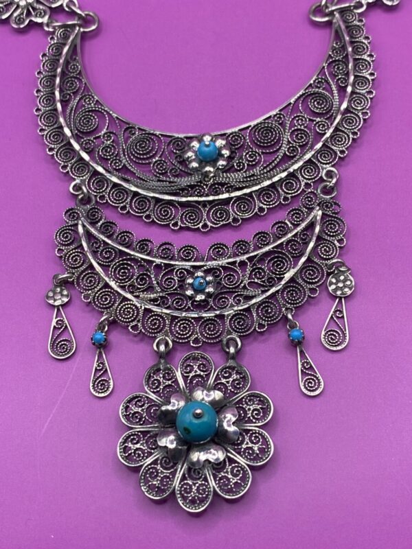 Product Image: Oaxacan vintage Silver filigree necklace with turquoise circa 1960