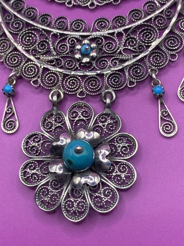 Product Image: Oaxacan vintage Silver filigree necklace with turquoise circa 1960