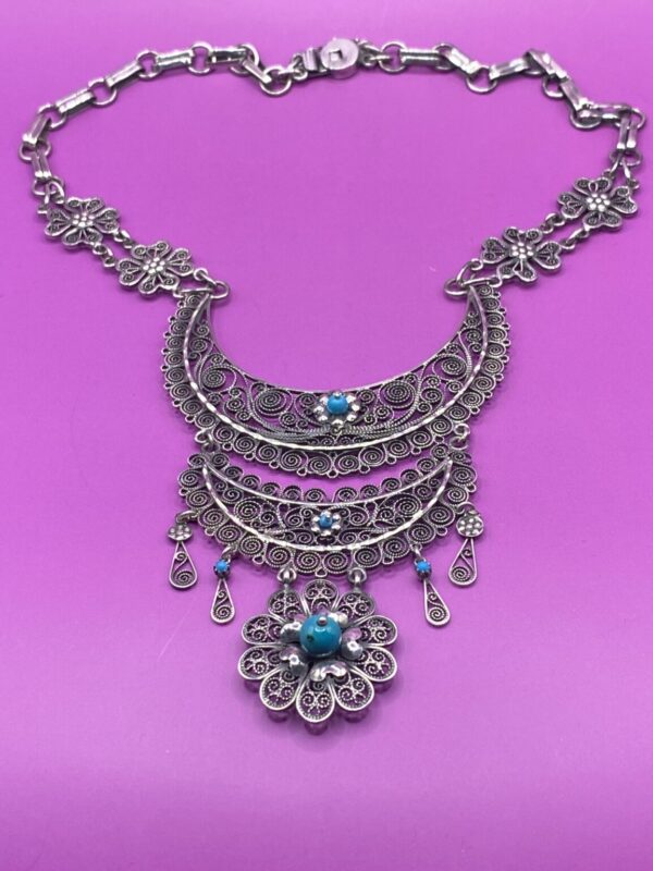 Product Image: Oaxacan vintage Silver filigree necklace with turquoise circa 1960