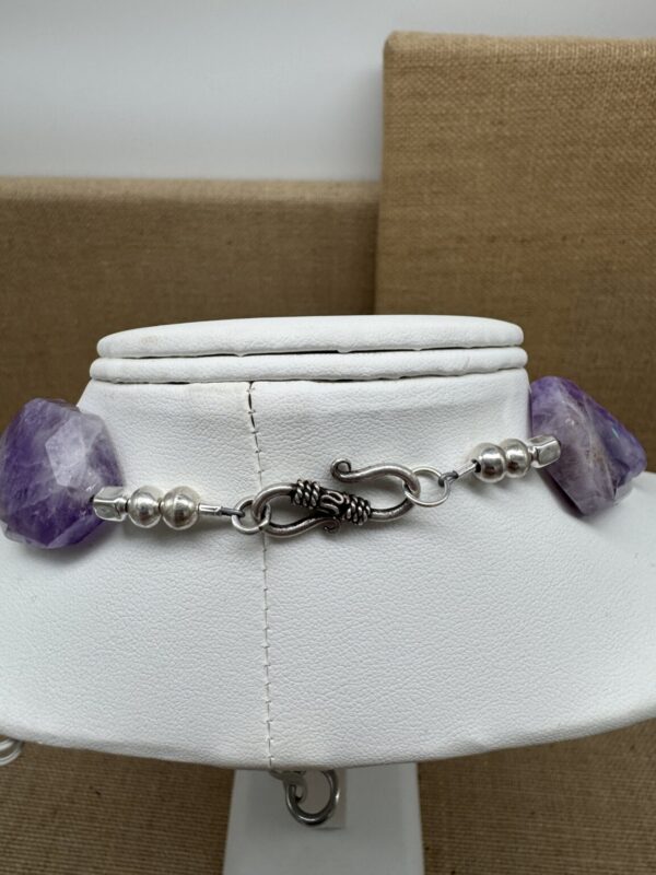 Product Image: Necklace: Amethyst Faceted Slabs, Turquoise, Satin Finish 25 mm Silver Bead, S Hook Clasp 19″