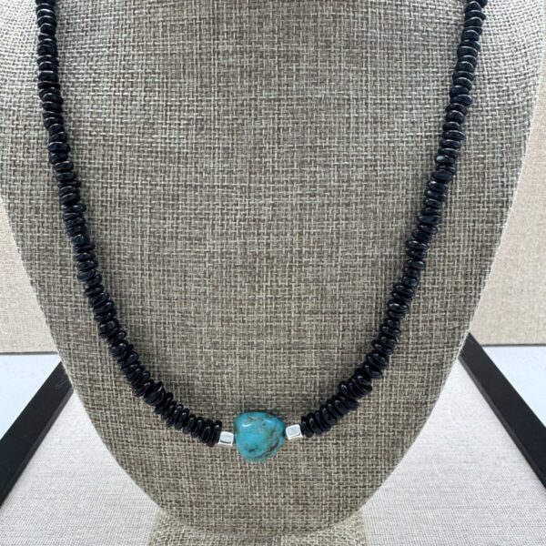 Product Image: Necklace: Turquoise Nugget, Jet , Sterling Silver 26″ + 2″ Extender Chain