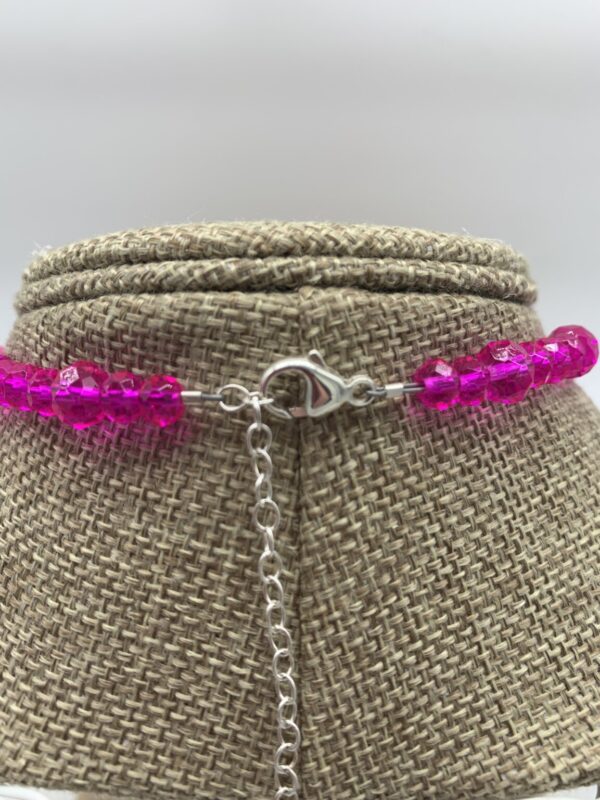 Product Image: Necklace: Pink Dyed Quartz Faceted Slabs, Glass Beads, 19″+2″ Sterling Extender Chain