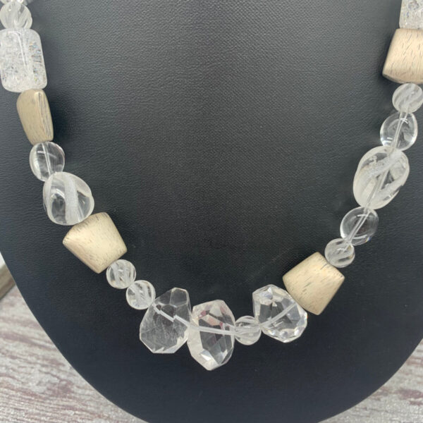 Product Image: Necklace: Quartz Crystal Faceted, Nuggets, Frosted Twists, Cracked Glass, Satin Silver Spacers,Aysemetrical 18″+2″ Extender Chain
