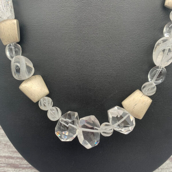Product Image: Necklace: Quartz Crystal Faceted, Nuggets, Frosted Twists, Cracked Glass, Satin Silver Spacers,Aysemetrical 18″+2″ Extender Chain