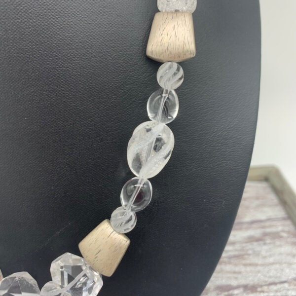 Product Image: Necklace: Quartz Crystal Faceted, Nuggets, Frosted Twists, Cracked Glass, Satin Silver Spacers,Aysemetrical 18″+2″ Extender Chain