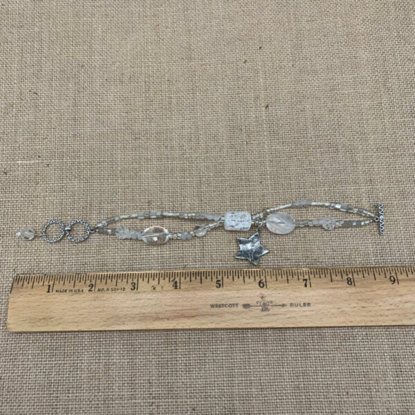 Product Image: Bracelet: Quartz Crystal Frosted, Cracked, Seed Beads, Sterling Star, Squares & Toggle Clasp Fits 7 ½ – 8 ½ “