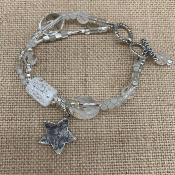 Product Image: Bracelet: Quartz Crystal Frosted, Cracked, Seed Beads, Sterling Star, Squares & Toggle Clasp Fits 7 ½ – 8 ½ “