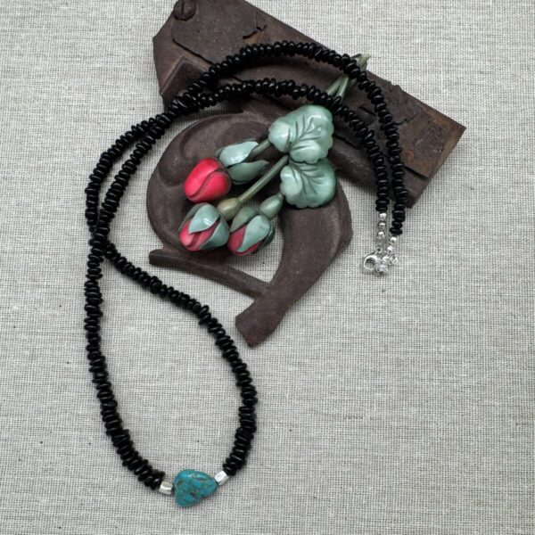Product Image: Necklace: Turquoise Nugget, Jet , Sterling Silver 26″ + 2″ Extender Chain