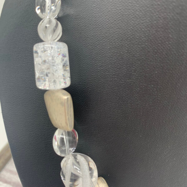 Product Image: Necklace: Quartz Crystal Faceted, Nuggets, Frosted Twists, Cracked Glass, Satin Silver Spacers,Aysemetrical 18″+2″ Extender Chain