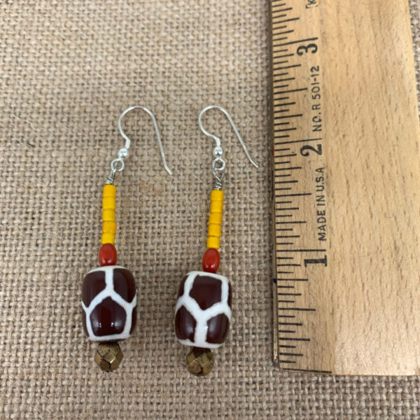 Product Image: Earrings: Carnelian Giraffe Painted, Red Coral, Vintage Yellow White Hearts, Sterling Wires 2″