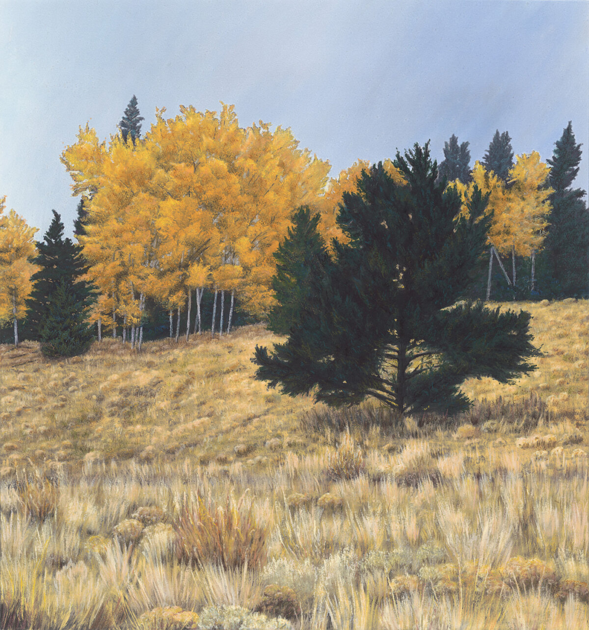 Santa Fe Marketplace “Caminando Por La Mesa Hamilton” Original Oilbase Monotype, Soft Pastel and Charcoal Product Image: “Caminando Por La Mesa Hamilton” Original Oilbase Monotype, Soft Pastel and Charcoal