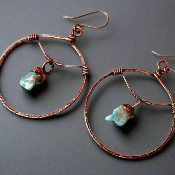 Product Image: Raw Turquoise Hoop Earrings for Spiritual Balance and Healing