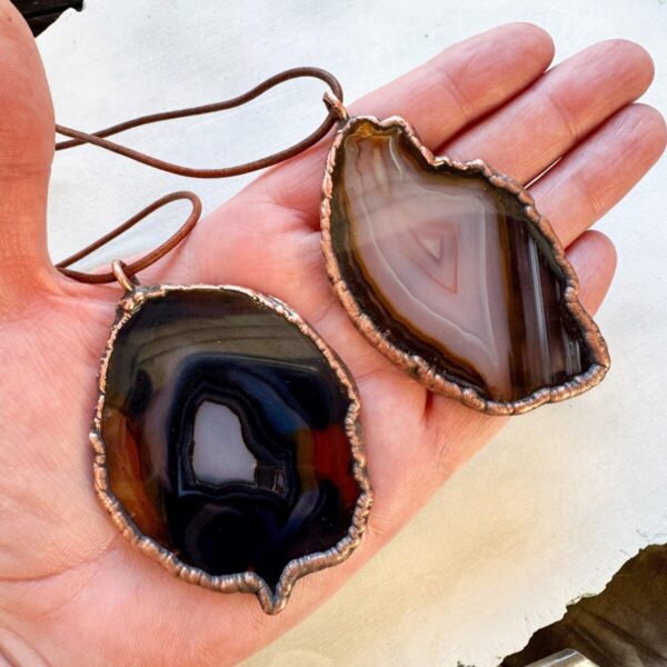 Product Image: Blue Agate Slice Statement Necklace with Copper Pendant