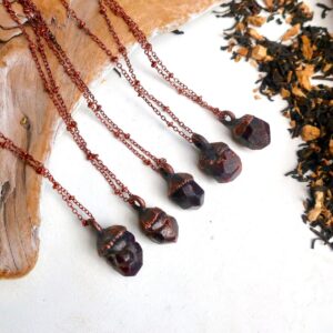 Product Image: Raw Dodecahedral Garnet Copper Necklace for January Birthstone