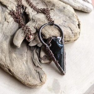 Product Image: Large Obsidian Arrowhead Necklace in Electroformed Copper