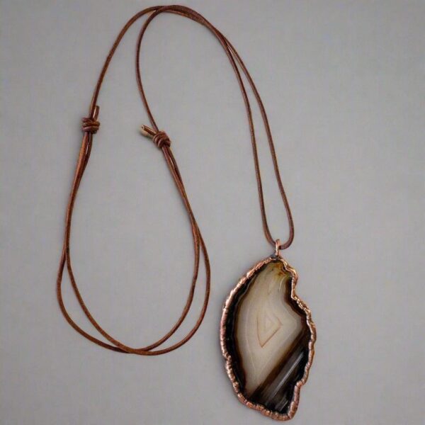 Product Image: Blue Agate Slice Statement Necklace with Copper Pendant