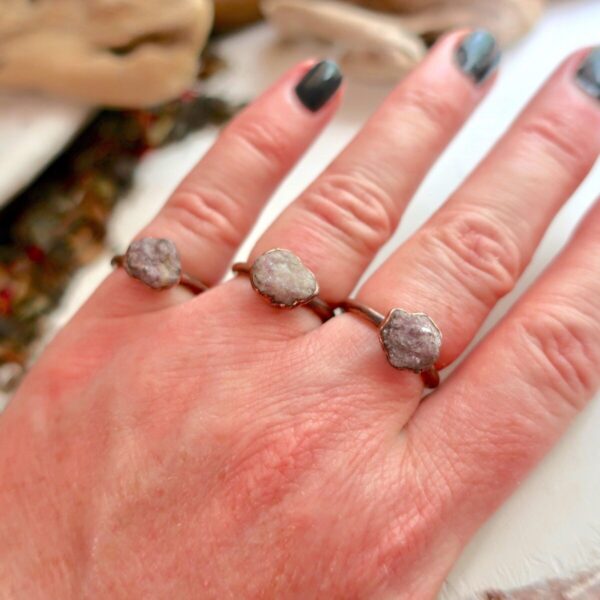 Product Image: Raw Lepidolite Ring for Stress Relief and Calm Energy