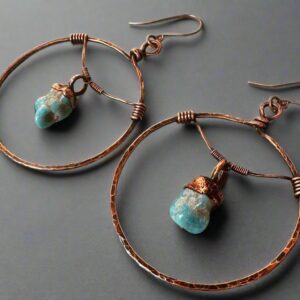 Product Image: Raw Turquoise Hoop Earrings for Spiritual Balance and Healing