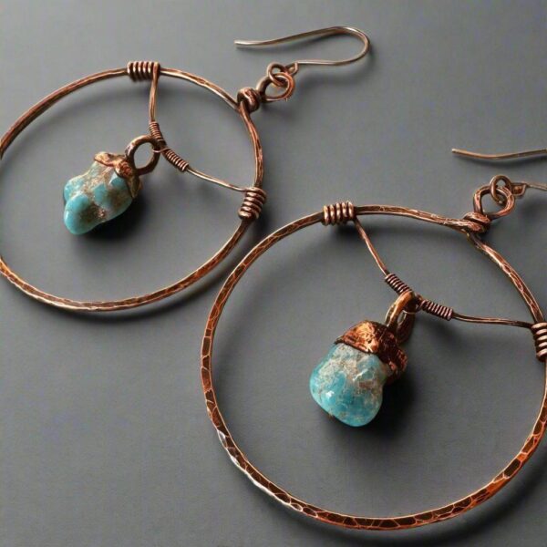 Product Image: Raw Turquoise Hoop Earrings for Spiritual Balance and Healing