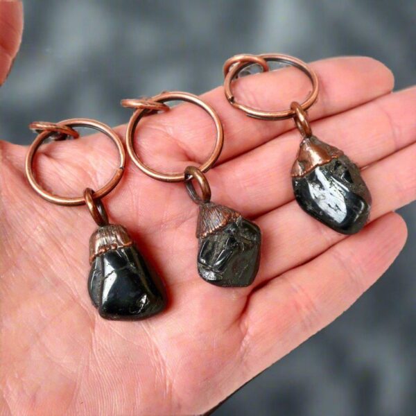 Product Image: Black Tourmaline Electroformed Copper Keychain for Protection